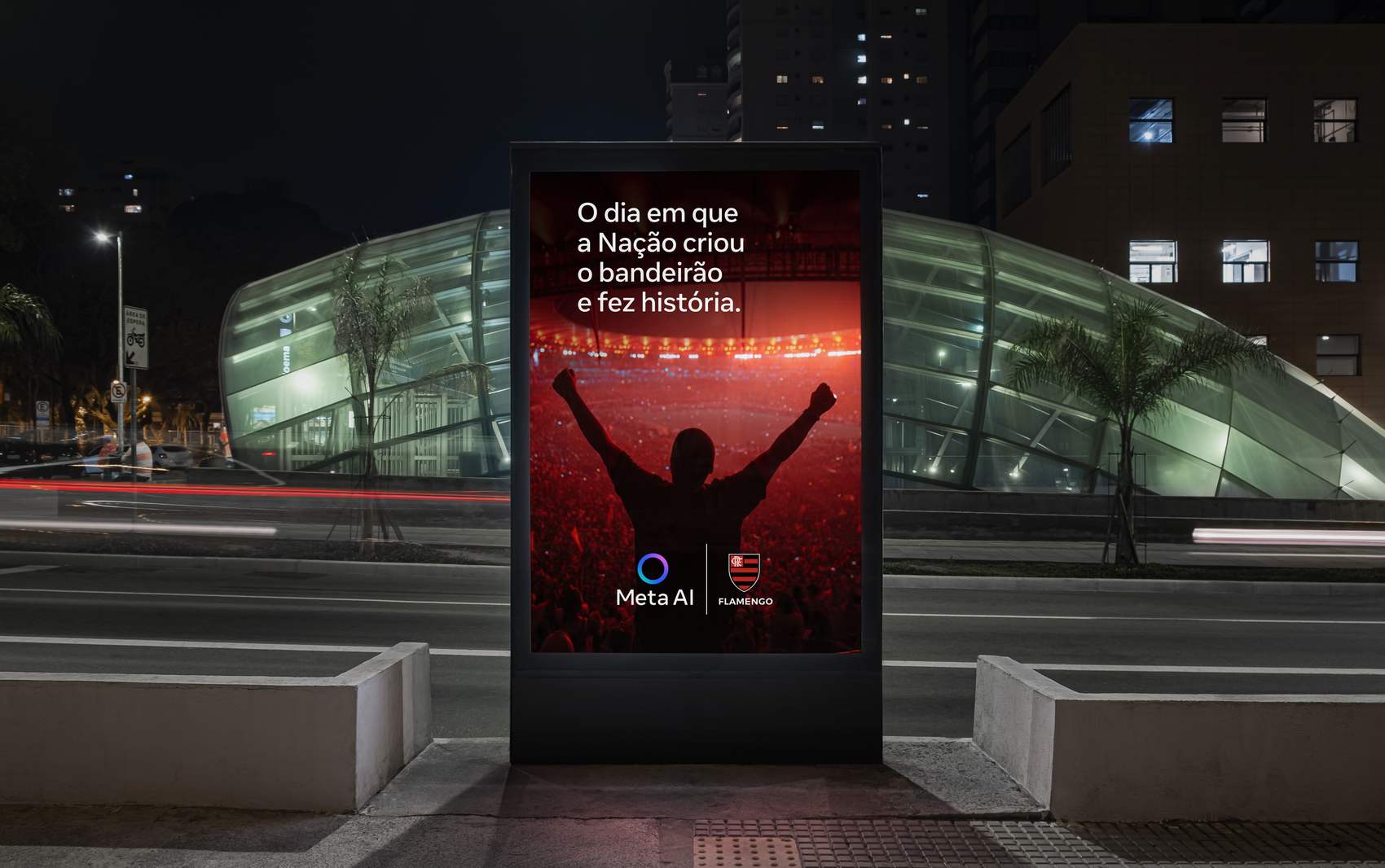 OOH pós-jogo em abrigo de rua: O dia em que a Nação criou o bandeirão e fez história