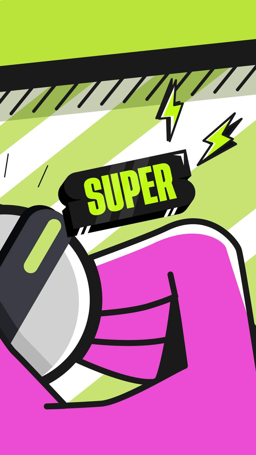Frame do drop: o selo SUPER explode em raios quando o botão atinge o limite